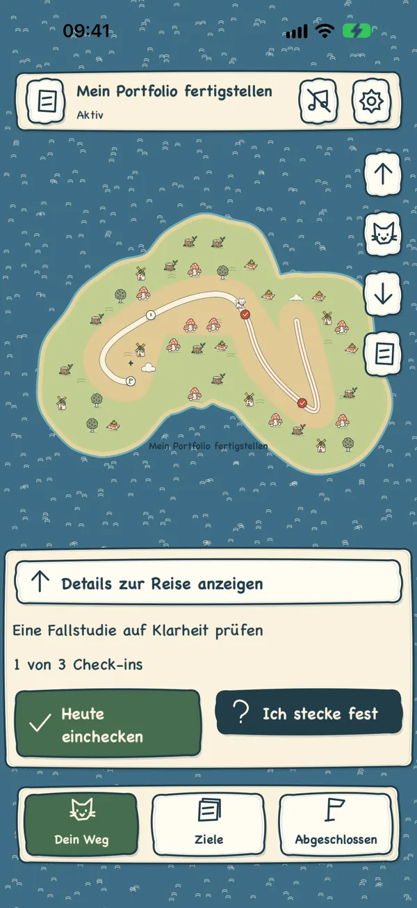 Das ganze Ziel als ein gewundener Weg auf einer Insel.