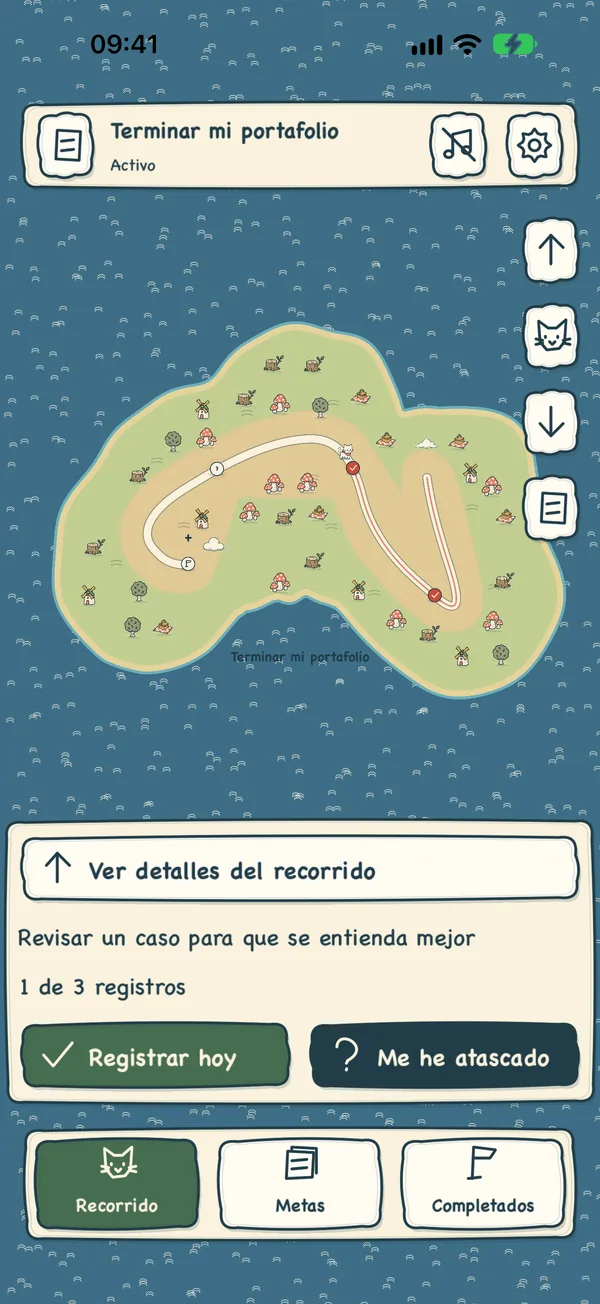 La meta completa dibujada como un camino sinuoso en una isla.
