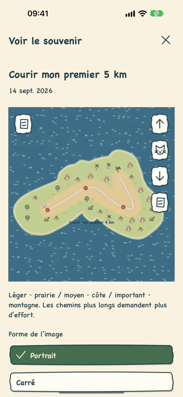 Un objectif de 5 km terminé, gardé en carte souvenir.